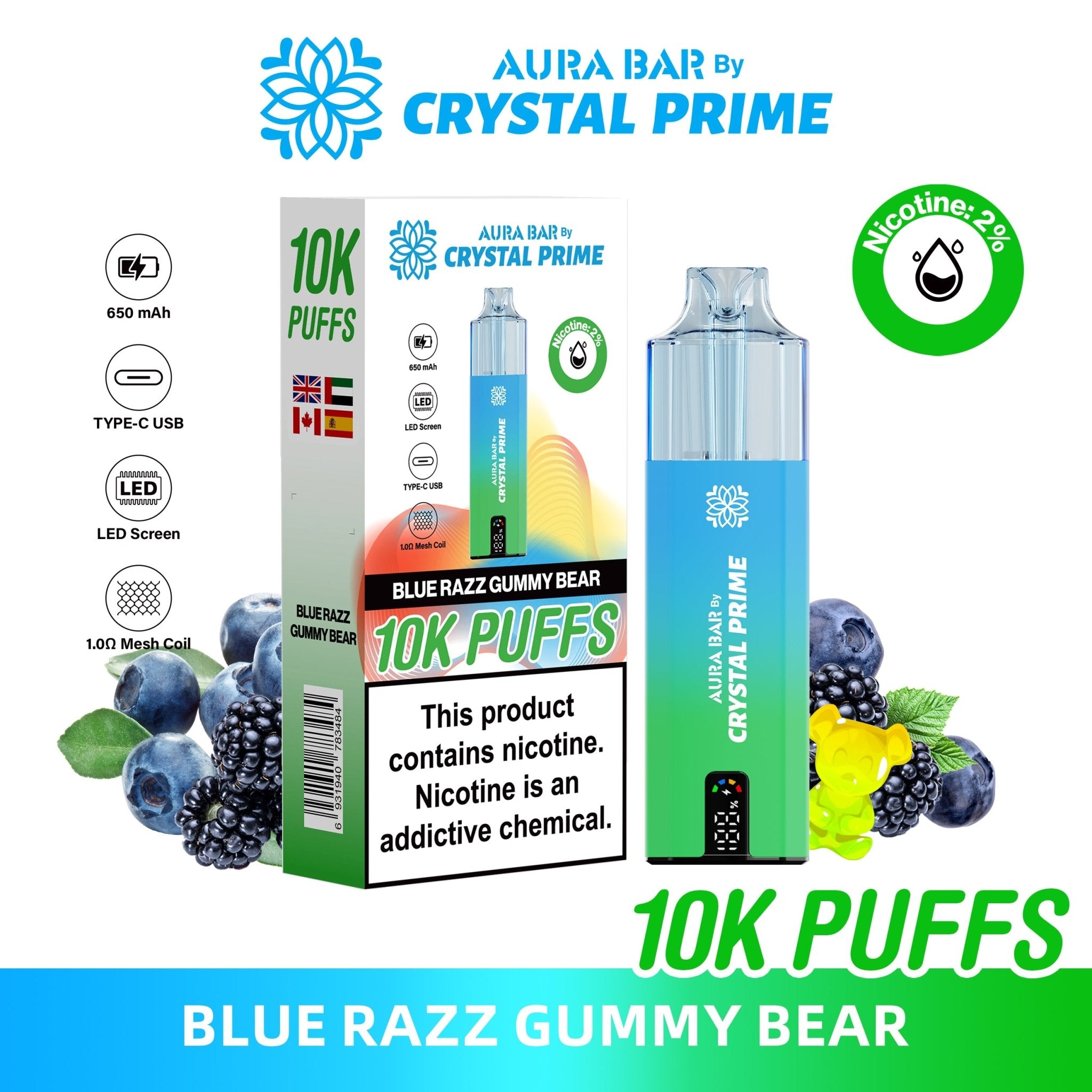 Aura Bar 10K Prefilled Vapes by Crystal Prime | 5-Pack Kits