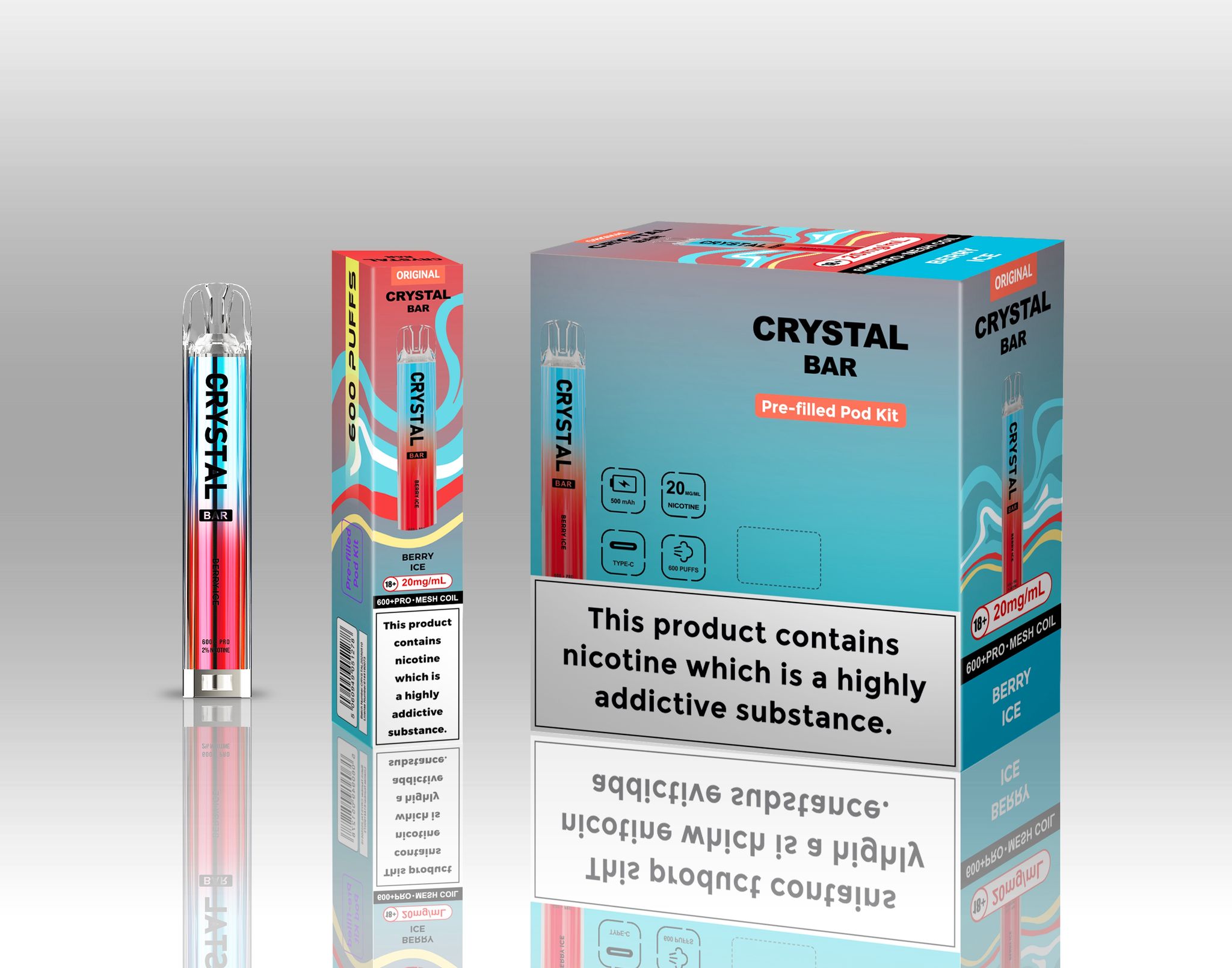 Crystal Bar Original 600 Pre-Filled Pod Kit - 20mg- Pack of 10 Crystal Bar Original 600 Pre-Filled Pod Kit - 20mg- Pack of 10